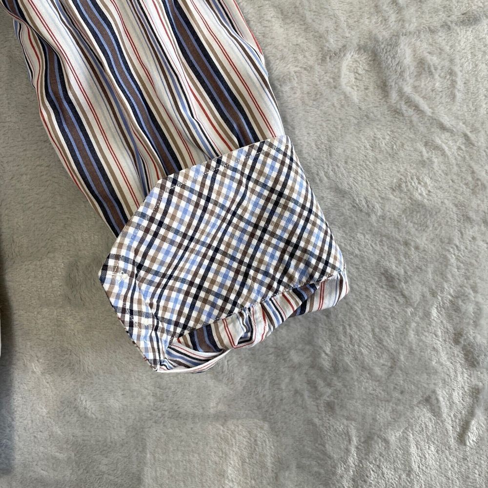 Thomas Dean Shirt Mens Large L Striped Button Up Flip Cuff Shirtmakers Cloth - Picture 2 of 9